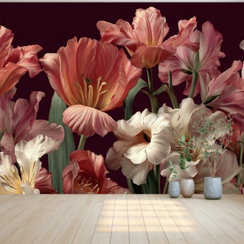 Crimson Floral Symphony Wallpaper