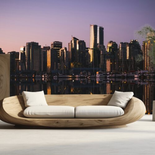 Fotobehangwinkel.nl Fotobehang Schemerige Stad Aan De Waterkant