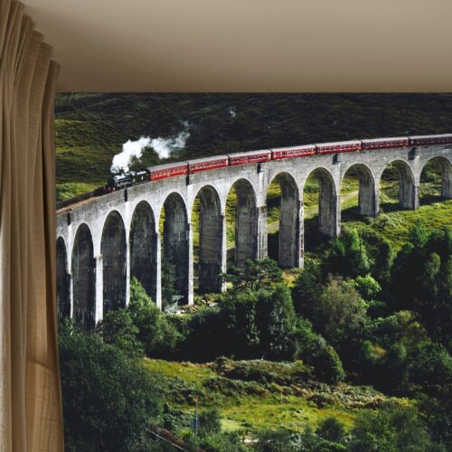 Fotobehangwinkel.nl Fotobehang Trein Avontuur over Sprookjesachtig Viaduct