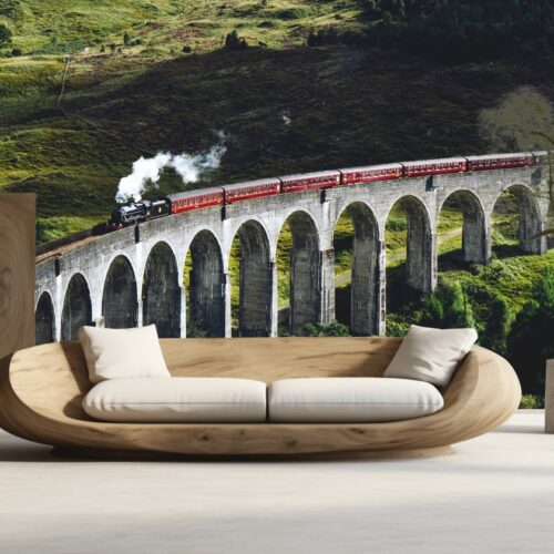 Fotobehangwinkel.nl Fotobehang Trein Avontuur over Sprookjesachtig Viaduct