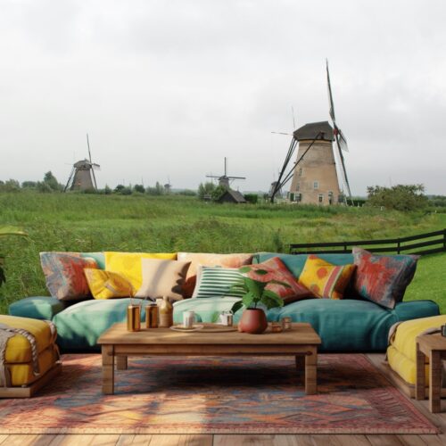 Fotobehangwinkel.nl Fotobehang Rustieke Molens in Groene Weiden