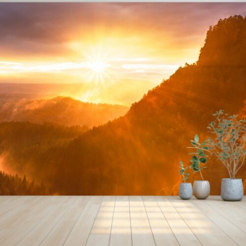 Fotobehang Gouden Zonsopgang in Bergen