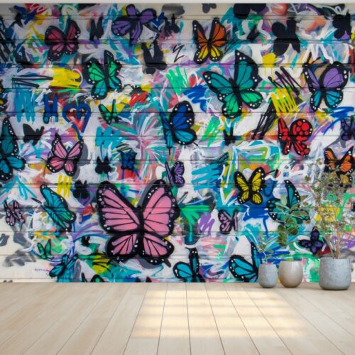 Fotobehang Kleurrijk Vlindersprookje op de Muur